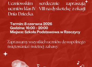 Plakat - Dyskoteka z okazji Dnia Dziecka – 15 czerwca 2026 r.