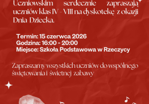 Plakat - Dyskoteka z okazji Dnia Dziecka – 15 czerwca 2026 r.