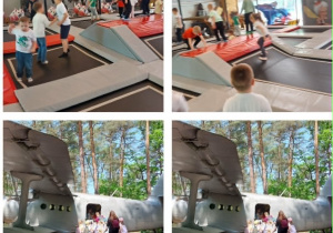 Przedszkolaki skakają na trampolinach i zwiedzają samolot w Dzielnicy Filmowej.